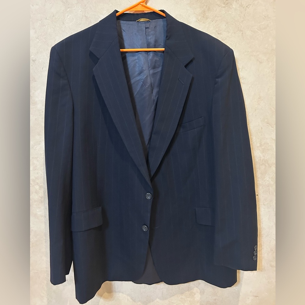 Sterling & Hunt Men's Navy Pinstripe 100% wool Blazer size 48 regular